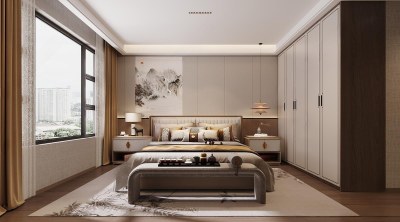 新中式卧室3D模型下载